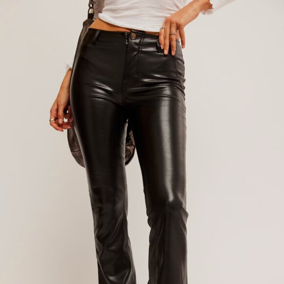 We The Free People Level Up Black Vegan Leather Slit Boot Cut Pants - Picture 2 of 10